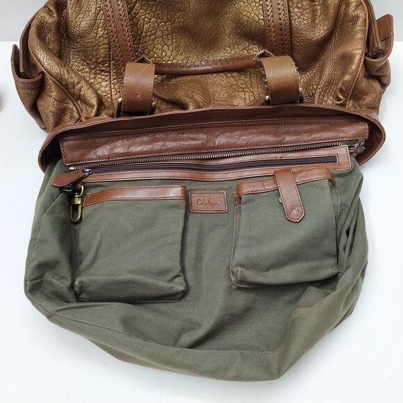 Cole Haan Metallic Brown Leather Double Handles Zippper Satchel Shoulder Bag - Picture 12 of 16